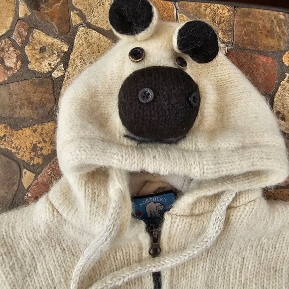 Northern Lifestyles Canada Hand Knitted Wool Bear Hoodie Jacket M - Picture 5 of 11